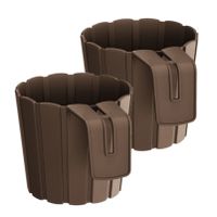 Set van 3x stuks kunststof balkon plantenpotten/bloempotten met haak bruin 14 cm