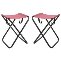 Redcliffs Outdoor Camping/outdoor krukje - 2x - Inklapbaar - roze - metaal/polyester - 30 x 60 cm