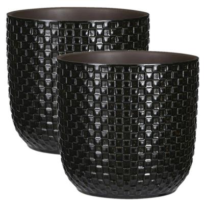 Mica Decorations - 2x - Plantenpot - Keramiek zwart - 19 x 17,5 cm