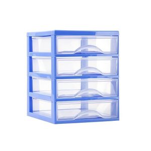 Ladeblokje/bureau organizer 4x lades - blauw/transparant - L18 x B21 x H23 cm - plastic