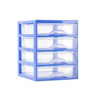 Ladeblokje/bureau organizer 4x lades - blauw/transparant - L18 x B21 x H23 cm - plastic - thumbnail