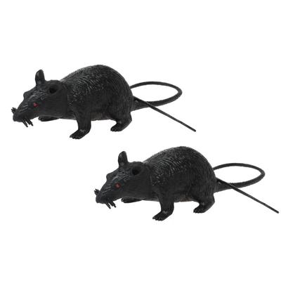Horror decoratie rat - 4x stuks - zwart - 22 cm - Halloween versiering - Plastic ratten enge decorat