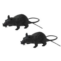 Horror decoratie rat - 4x stuks - zwart - 22 cm - Halloween versiering - Plastic ratten enge decorat