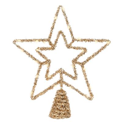 Kerstboom piek ster - LED verlichting - goud - warm wit - 26 cm - 30 lampjes - 3x batterijen