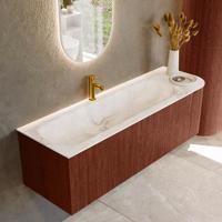 Badmeubel Mondiaz Kurve-Dlux | 145 cm cm | Meubelkleur Ruby | Wastafelkleur Frappe | Solid surface | Wasbak links zijde spoelbak | 1 kraangat