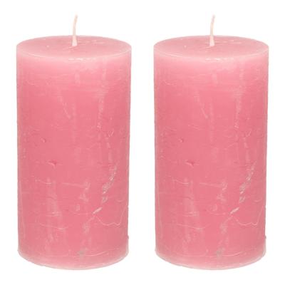 Stompkaars - 2x - oudroze - 7 x 13 cm - rustiek model - cilinderkaars - kaars