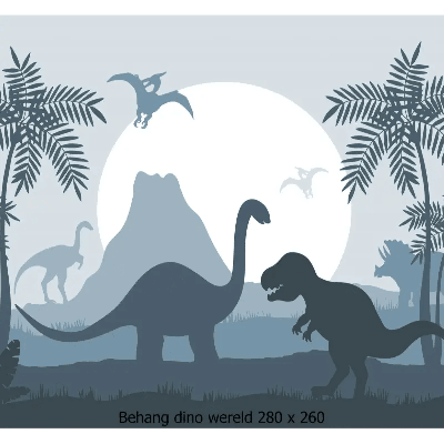 Designed4Kids wandvullend behang kinderkamer dino blauw-280 x 260 cm