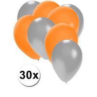 30x ballonnen - 27 cm - zilver / oranje versiering - thumbnail