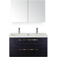 Seville Badmeubelset 100 cm - Black Oak - Wastafel Djazz 2 Kraangaten met Spiegelkast