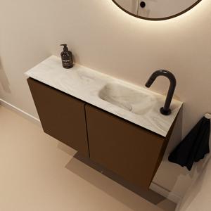 Toiletmeubel Mondiaz Ture Dlux | 80 cm | Meubelkleur Rust | Eden wastafel Ostra Rechts | 1 kraangat