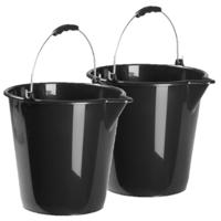 PlasticForte Huishoudemmer - 2x stuks - met schenktuit - 12 liter - zwart - emmer