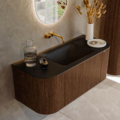 Badmeubel Mondiaz Kurve | 110 cm | Meubelkleur Walnut | Wastafelkleur Urban | Midden spoelbak | Zonder kraangaten