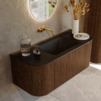Badmeubel Mondiaz Kurve | 110 cm | Meubelkleur Walnut | Wastafelkleur Urban | Midden spoelbak | Zonder kraangaten