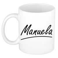 Naam cadeau mok / beker Manuela met sierlijke letters 300 ml - thumbnail