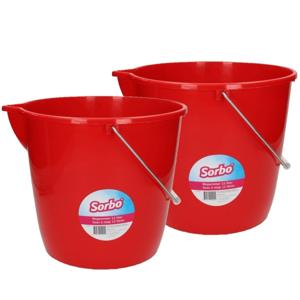 Sorbo mop/schoonmaak emmer - 5x stuks - rood - 12 liter - emmer met maataanduiding en schenktuit
