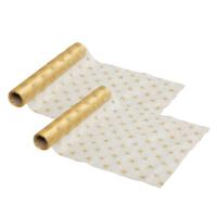 Decoratie stof/tafelloper - 2x - goud - 500 x 28 cm - polyester - tafelversiering - kerstdiner