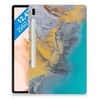 Samsung Galaxy Tab S7FE Tablet Back Cover Marble Blue Gold - thumbnail