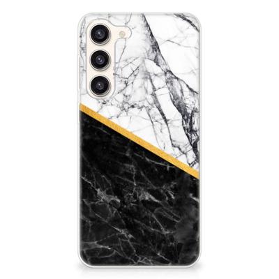 Samsung Galaxy S23 Plus | TPU | Siliconen hoesje | Marmer Wit Zwart - Origineel Cadeau Man