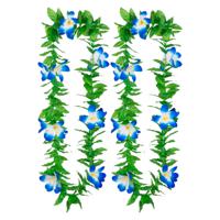 Hawaii krans/slinger - 2x - Tropische kleuren mix groen/blauw - Bloemen hals slingers - thumbnail