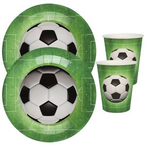 Voetbal feest wegwerp servies set - 20x bordjes / 20x bekers - groen - Feestpakketten