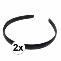 Haarband - 2x - zwart - 1 cm breed - kunststof - meisjes/dames - diadeem