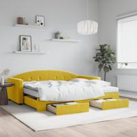 Slaapbank met onderschuifbed en lades 90x200 cm fluweel geel