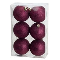 Kerstballen - 6x st - donkerroze - glitters - D8 cm - kunststof - kerstversiering