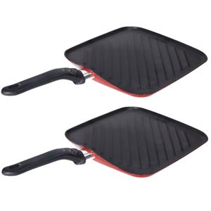 Set van 2x stuks aluminium grillpan vierkant met anti-aanbak laag 27,50 cm