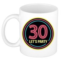 Verjaardag mok / beker - Lets party 30 jaar - neon - 300 ml - verjaardagscadeau - thumbnail