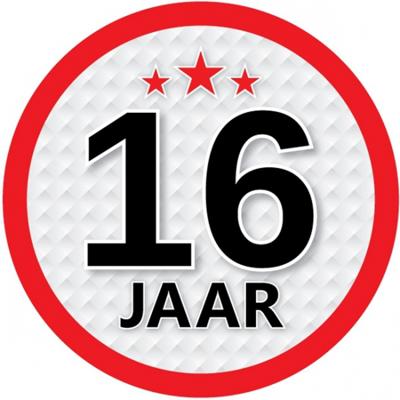 16 jaar leeftijd sticker - rond - Dia 15 cm - 16 jaar verjaardag - jubileum - leeftijd versiering