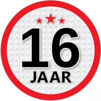 16 jaar leeftijd sticker - rond - Dia 15 cm - 16 jaar verjaardag - jubileum - leeftijd versiering