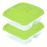 Plasticforte Vershoudbakje - 2x - 3-vaks - 1,2L - meal prep - herbruikbaar - groen