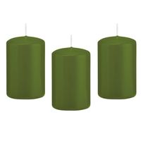 8x Kaarsen olijfgroen 5 x 8 cm 18 branduren sfeerkaarsen - Stompkaarsen - thumbnail