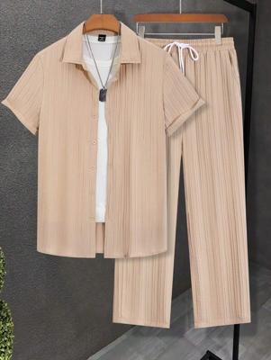 Manfinity Hypemode Men's Casual 2-Piece Shirt and Pants Set - Apricot Apricot / M