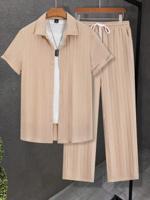 Manfinity Hypemode Men's Casual 2-Piece Shirt and Pants Set - Apricot Apricot / M