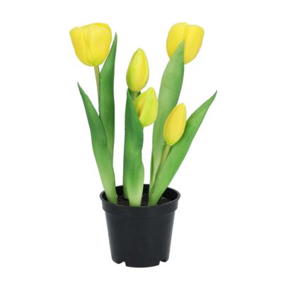 Kunst tulpen Holland in pot - 5x stuks - geel - real touch - 26 cm