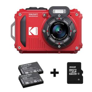 Kodak Waterproof PixPro WPZ2 rood 4x zoom, WiFi + extra accu + 16GB geheugenkaart