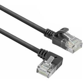 ACT Zwarte 3 meter U/UTP CAT6A LSZH slimline patchkabel met RJ45 connectoren. recht naar 90° haaks