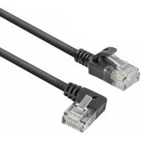 ACT Zwarte 3 meter U/UTP CAT6A LSZH slimline patchkabel met RJ45 connectoren. recht naar 90° haaks