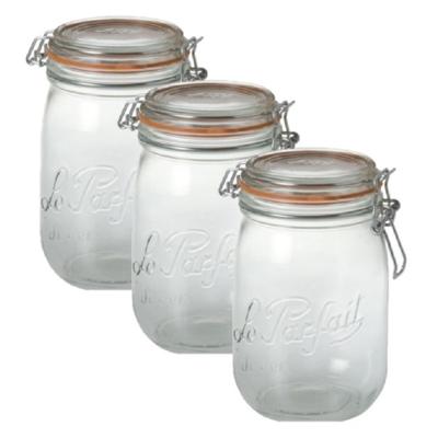 Le Parfait Weckpotten - inmaakpotten - 12x stuks - met klepdeksel - inhoud 1000 ml - 17.5 cm