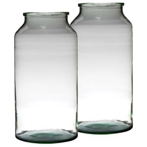 Hakbijl Glass Melkbus Bloemenvaas - Set van 2x stuks - Transparant - cilinder - gerecycled glas - D2