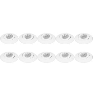 Spot Armatuur 10 Pack - Pragmi Nivas Pro - GU10 Inbouwspot - Rond - Wit - Aluminium - Trimless - Kantelbaar - Ø150mm