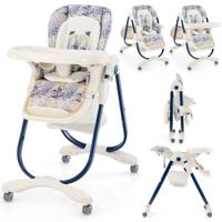 Opvouwbare Kinderstoel voor Baby's met Wielen in Hoogte Verstelbaar Voetensteun en Rugleuning Verwijderbaar Dienblad-Donkerblauw