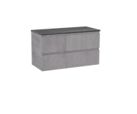 Linie Lado zwevend badmeubel 100 x 46 cm beton donkergrijs met Lado asymmetrisch wastafelblad in leisteen grijze melamine