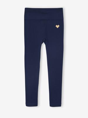 Sportlegging in ribstof zonder naad voor meisjes marineblauw