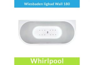 Wiesbaden Half Vrijstaande Whirlpool Wall 180x80x58 cm Luchtsysteem Met RVS Jets Glans Wit