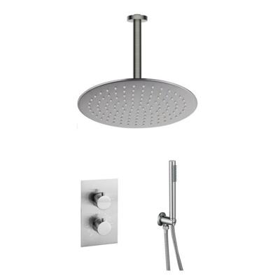 Fortifura Calvi Inbouw Regendoucheset - thermostatisch - plafondarm - 25cm hoofddouche - staaf handdouche - metalen doucheslang - geborsteld RVS PVD SW1159493 SW377868 SW720554 SW542645 SW728177 SW49