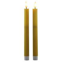 Magic Flame Dinerkaarsen - LED - 2x stuks - geel - 25 cm - met glitters