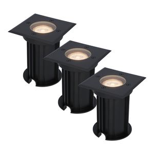 3x Ramsay dimbare LED grondspot - Vierkant - Zwart - 2700K warm wit - 5 Watt - IP67 straal waterdicht - 3 jaar garantie Grondspot buiten 230V