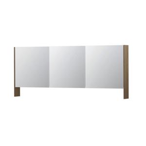 INK SPK3 Spiegelkast - 180x14x74cm - 3 deuren - dubbelzijdige Spiegel - open planchet - schakelaar en stopcontact - MFC Zuiver eiken 1110420